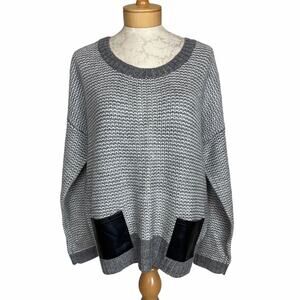 Design History Knit Sweater w Faux Leather Pockets Size XL